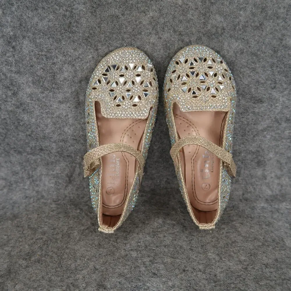 Link Shoes Kids Toddler 7 Mary Jane Flats Adjustable Strap Rhinestone Sparkly